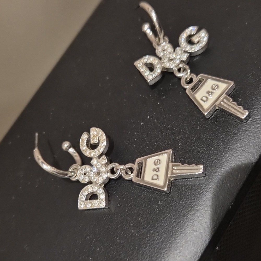 D&G Silver Key Charm Earrings - Picture 3 of 4